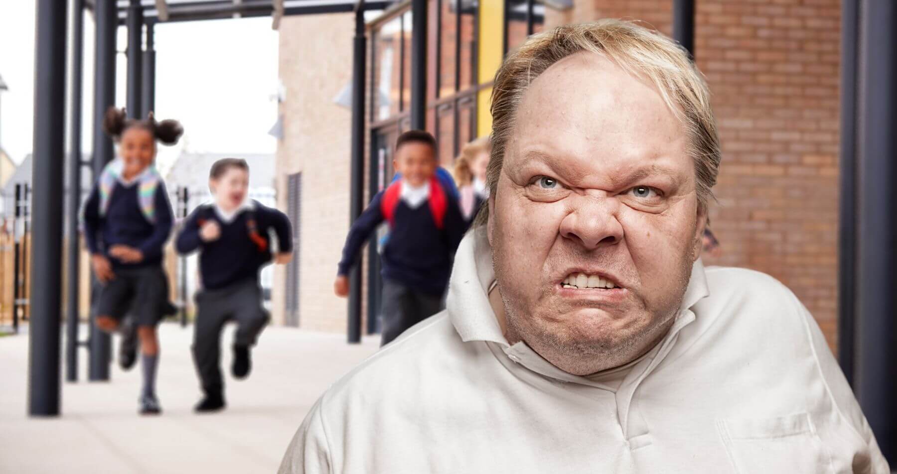 Angry man at a school